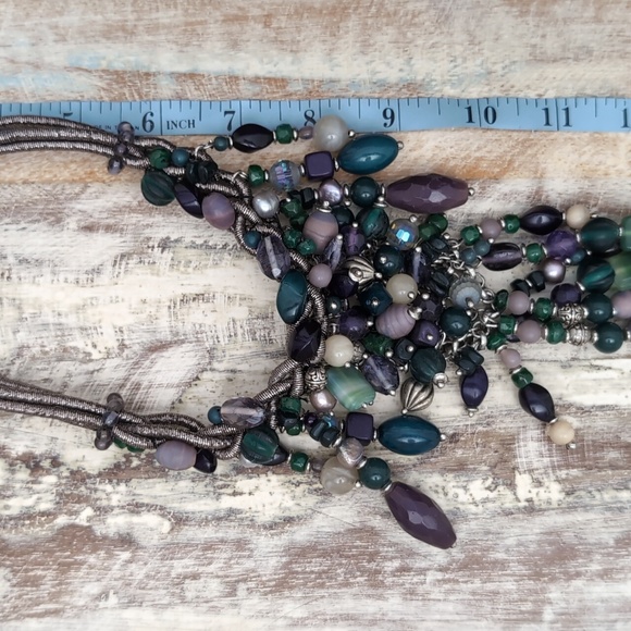 Chico's "Declan" Bib Necklace Glass, Metal, Lurex - Picture 9 of 11